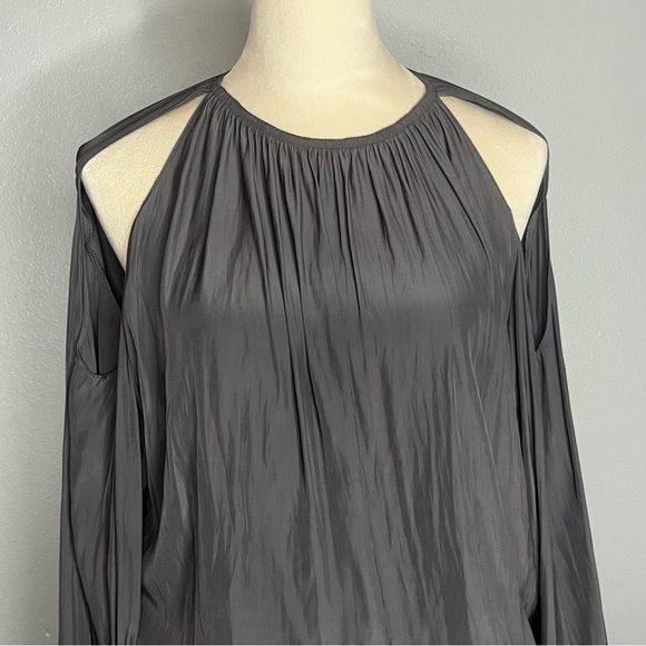 Ramy Brook Lauren Smocked Cold Shoulder Blouse Women Medium Gray Casual Career - Picture 3 of 10